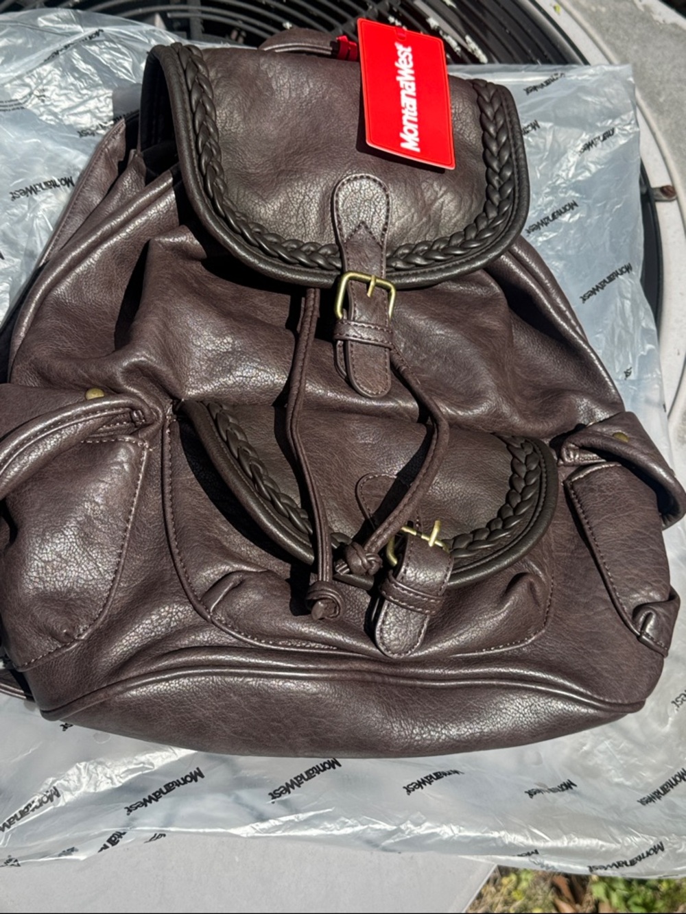 Montana West Brown Braided Faux Leather Backpack